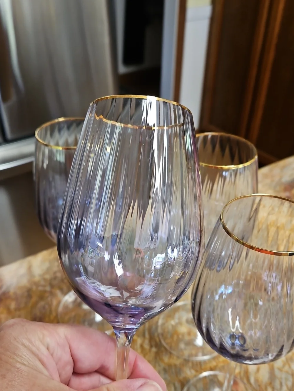 Anthropologie Waterfall wine glasses w/ a distinct vertical ribbed texture  NEW